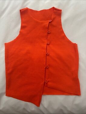 Bright Orange Ribbed Button-Front crop Tank